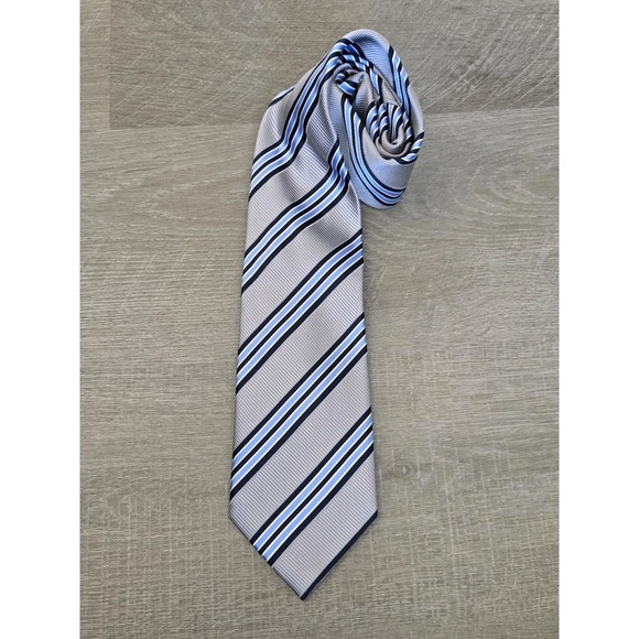 Donald J. Trump Signature Collection Silk Tie Hand Made Blue Silver Gold Bar‎ - Picture 1 of 6